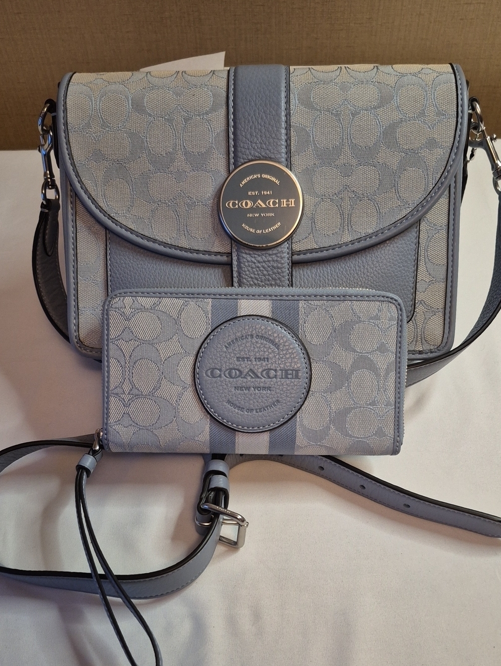 COACH Marble Blue Signature Canvas Lonnie Crossbody with Matching Wallet